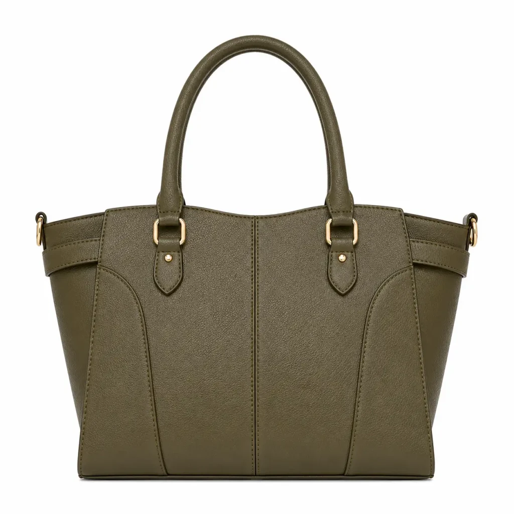 clutra pebbled leather tote handbag olive green