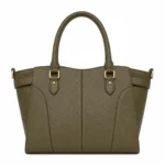 Clutra Pebbled Leather Tote Handbag - Olive Green
