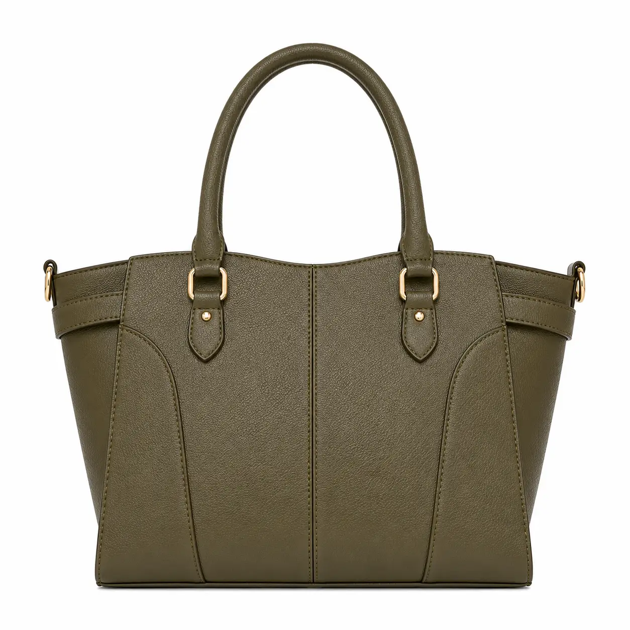 clutra pebbled leather tote handbag olive green Clutra Pebbled Leather Tote Handbag - Olive Green - Image 1