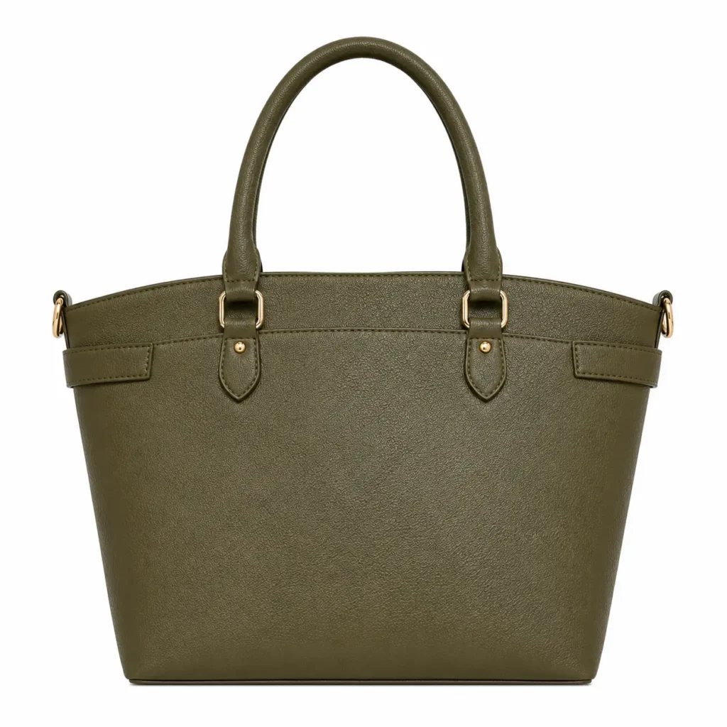 clutra pebbled leather tote handbag olive green1