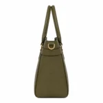 Clutra Pebbled Leather Tote Handbag - Olive Green - Image 3
