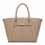 Clutra Women's Structured Pebbled Leather Tote Handbag - Beige