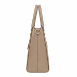 Clutra Women's Structured Pebbled Leather Tote Handbag - Beige - Image 3