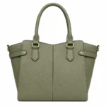 Clutra Women's Structured Pebbled Leather Tote Handbag - Sage Green