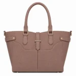 Clutra Women's Structured Pebbled Leather Tote Handbag - Taupe