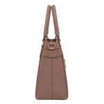 Clutra Women's Structured Pebbled Leather Tote Handbag - Taupe - Image 3
